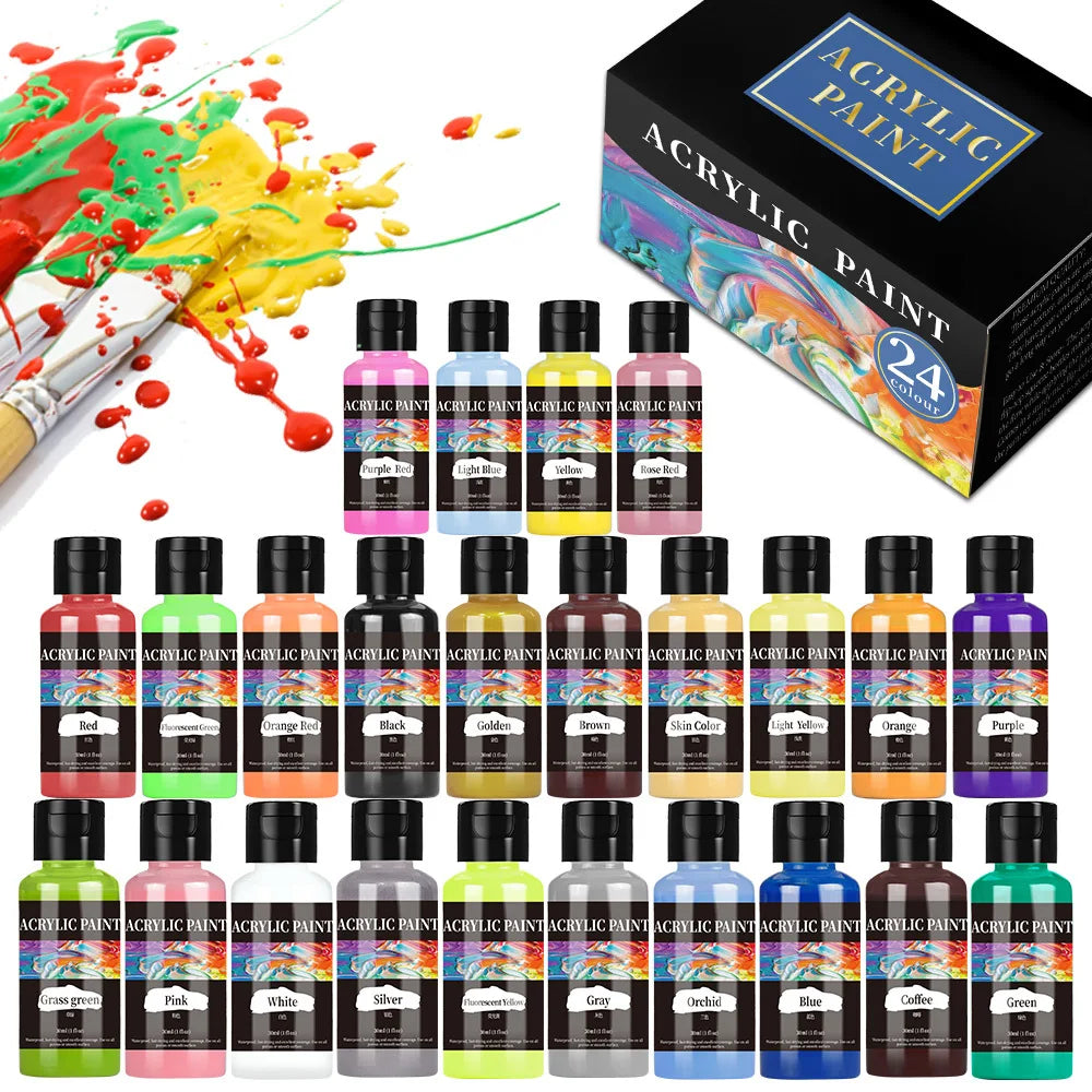 1Kit 24 Colour Acrylic Paint Colors Bottled Acrylic Paint Set Paint For Fabric Clothing Painting Rich For Leather DIY Pigment