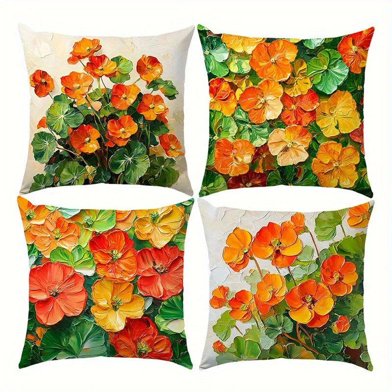 Home Decor Vibrant Floral Pillow Covers with Orange Blooms Pattern Cushion Cover Suitable for Sofa Bedroom Car Pillow Cover