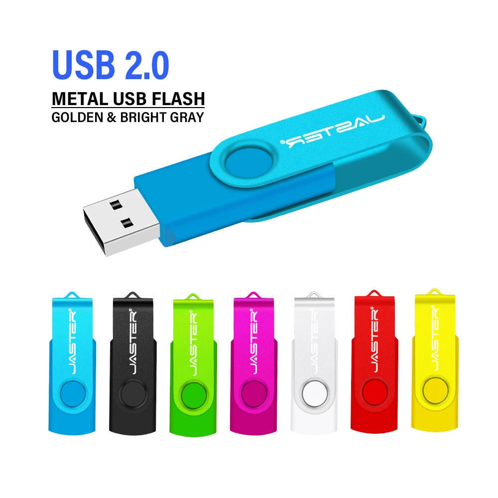 JASTER 360° Rotatable USB Flash Drive 64GB Free Key Chain Pen Drive 32GB Metal Clip Memory Stick 16G Black Red Blue Green U Dis