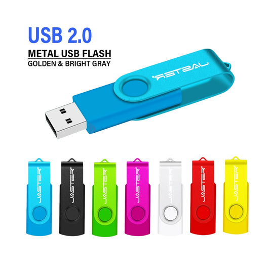 JASTER 360° Rotatable USB Flash Drive 64GB Free Key Chain Pen Drive 32GB Metal Clip Memory Stick 16G Black Red Blue Green U Dis