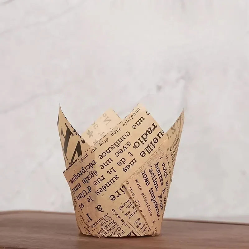 40/100/200Pcs Tulip Cupcake Liners, Muffin Cupcake Paper Wrappers with Gold Print, Baking Cup Holder for Wedding, Birthday