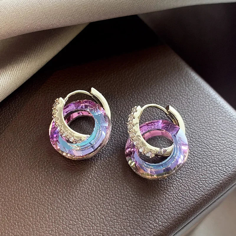 2024 Summer New Artificial Fantasy Crystal Circle Ring Buckle Pendant Earrings for Women's Luxury Jewelry Unusual Accessories