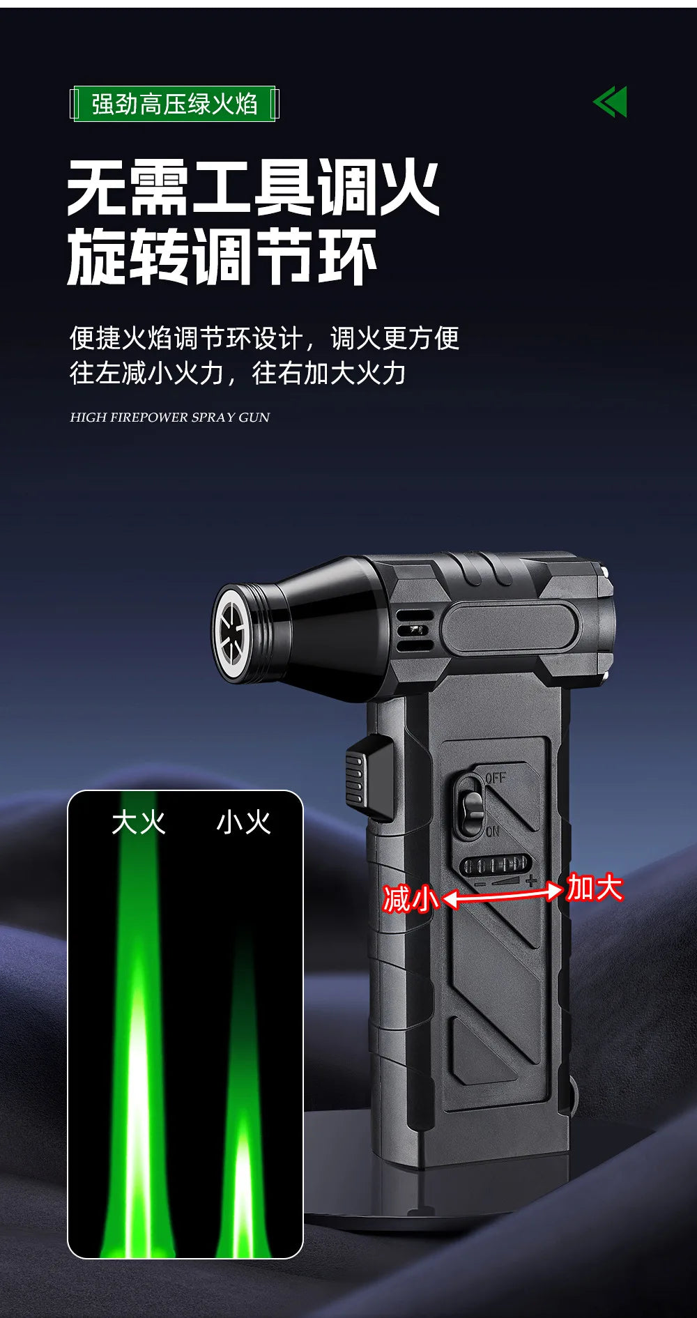 Outdoor Multifunctional Green Flame Butane Torch Lighter Three in One Whistle Lifesaving Whistle and Compass Welding Gun Lighter