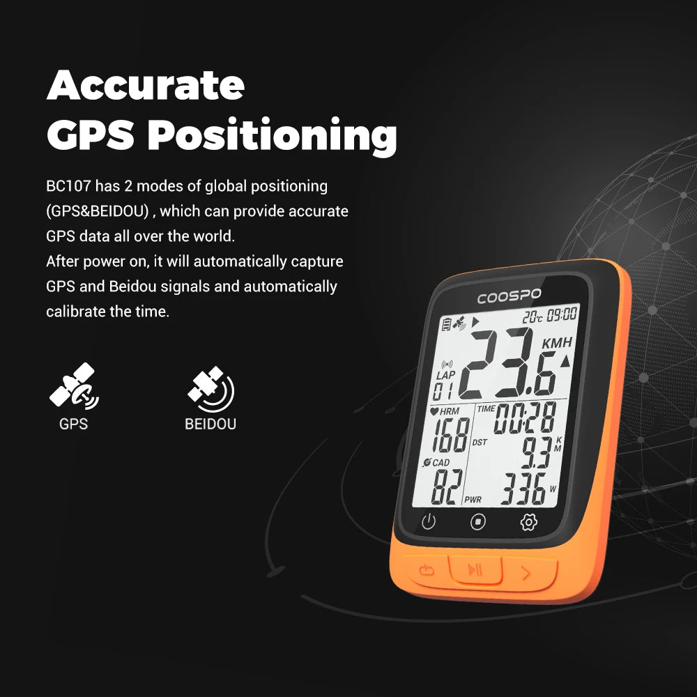 COOSPO BC26/BC107 Bike Computer GPS Wireless Bicycle Cycling Odometer Speedometer 2.4"FSTN Bluetooth5.0 ANT+ Waterproof GPS BDS