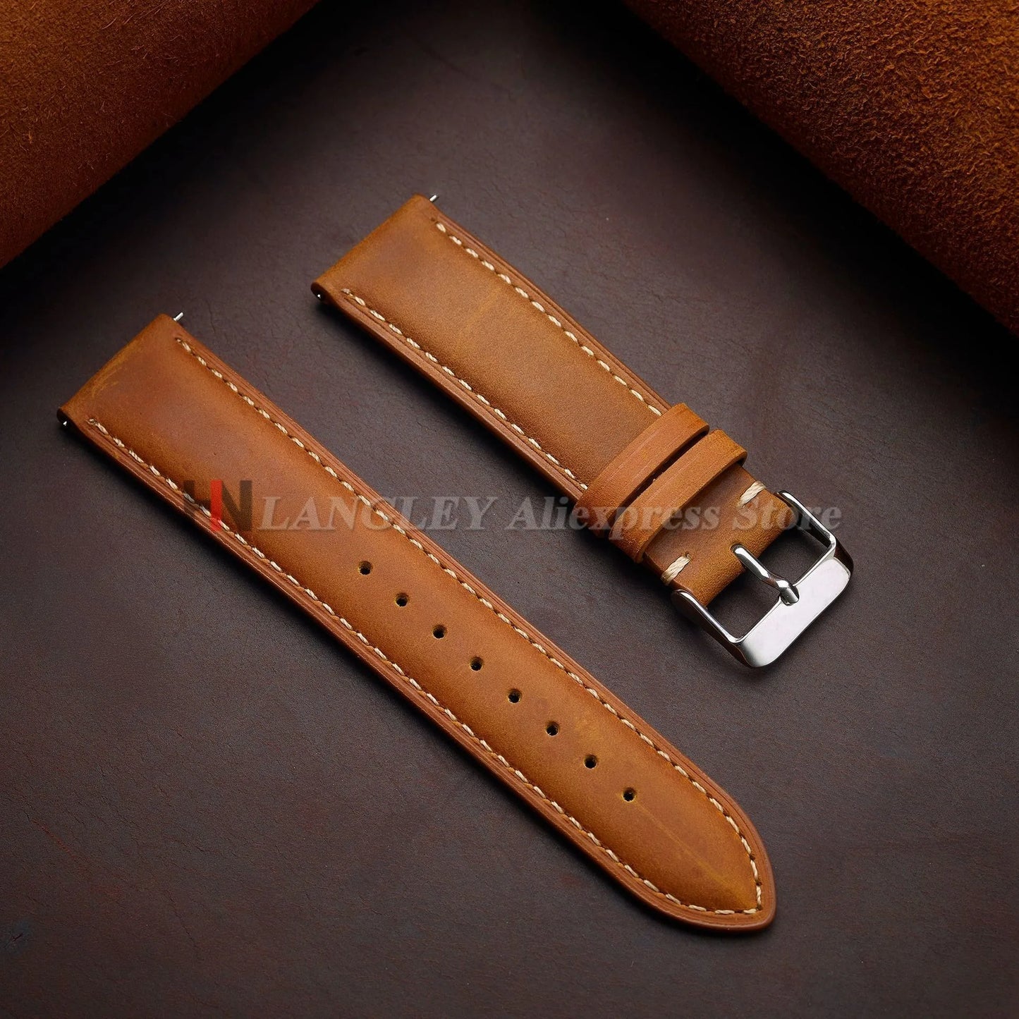 Cowhide Leather Watch Strap 14mm 16mm 18mm 20mm 22mm 24mm for Samsung Galaxy Watch 7/6/5/4 Vintage Brown Quick Release Bracelets