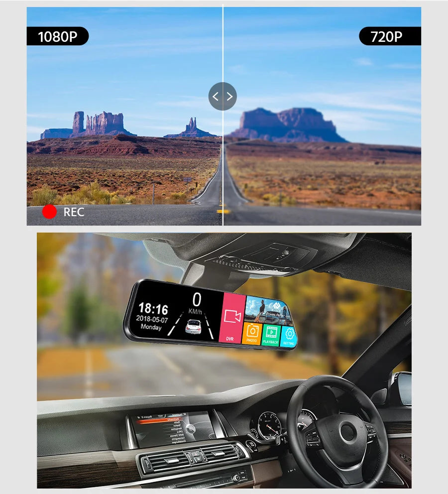 10 Inch Mirror Camera for Car Touch Screen Video Recorder Rearview Mirror Dash Cam Front and Rear Camera Mirror DVR Black Box