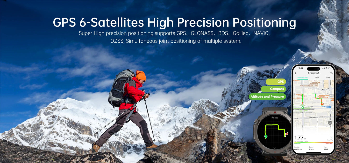 2025 New Military Smart Watch Built-in GPS Compass Barometric Altimeter 5ATM Waterproof Sport Smartwatch Men Bluetooth Call