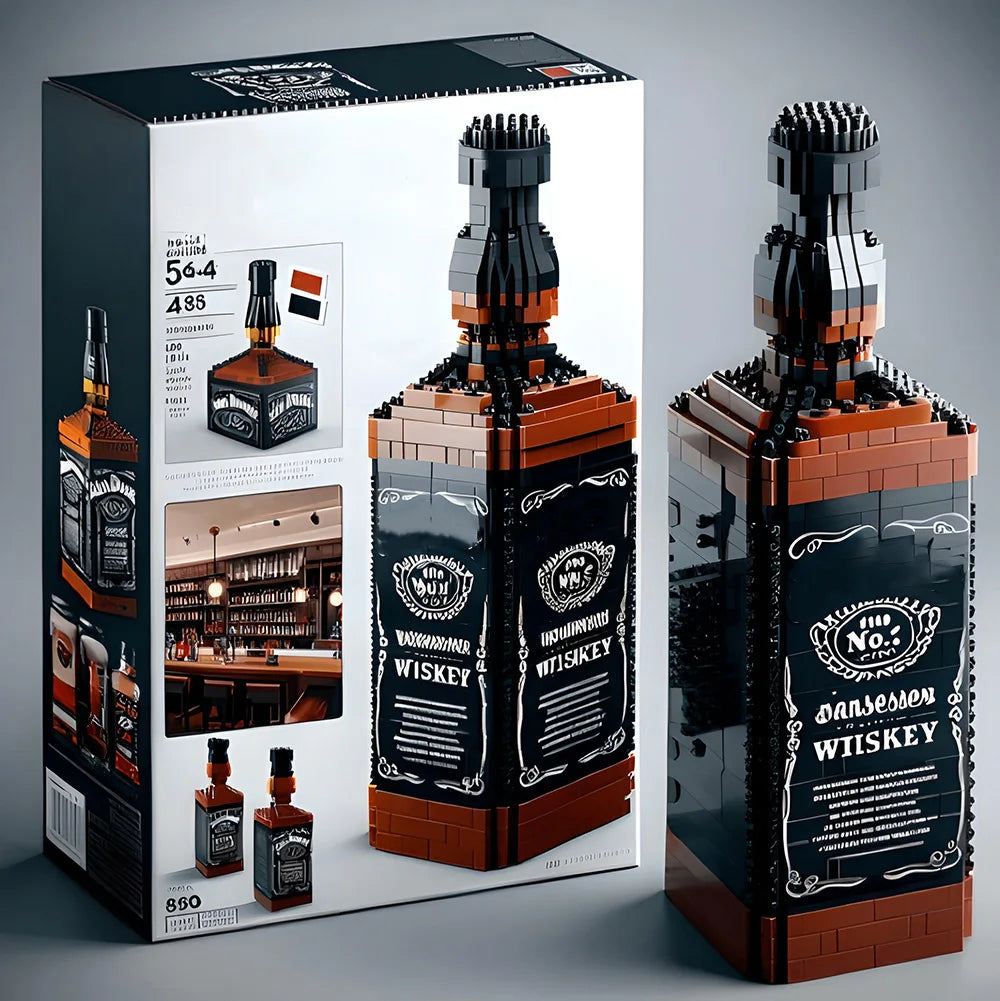 No Box Creative Whiskey Bottle Building Blocks, 3D Puzzle DIY Model Kits for Adults, Home Bar Decoration, 10 Styles Available