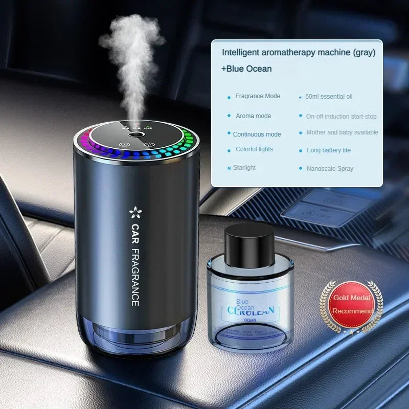 Car mounted perfume aromatherapy automatic spray odor removal aluminum alloy metal colorful atmosphere light star ceiling