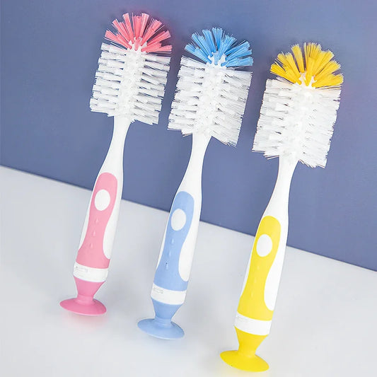 2 in 1 Mother-child Nylon Baby Bottle Cup Cleaning Brush Suction Stand Type Feeding Clean Tool Set