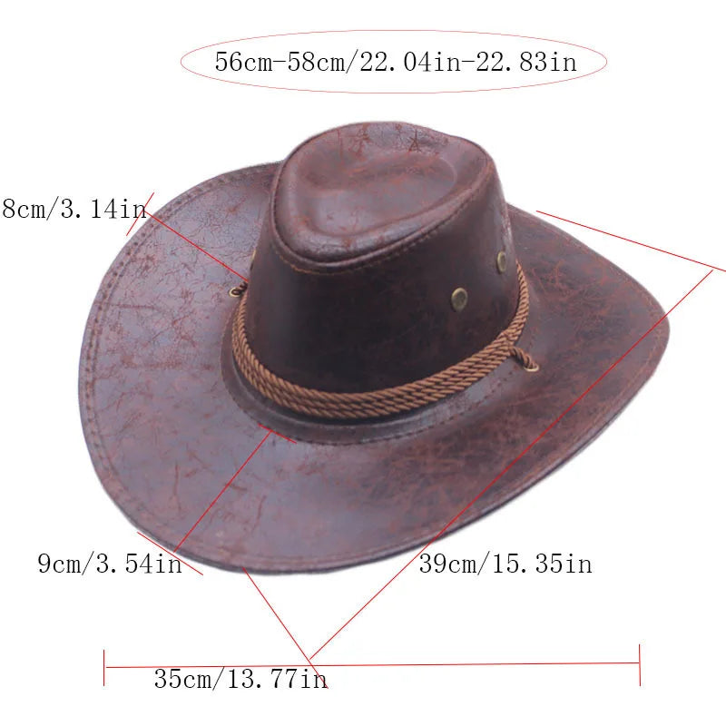 Faux Leather Western Cowboy Hats For Women Men Vintage Gentleman Dress Hats Panama Cowgirl Jazz Cap Sombrero Hombre