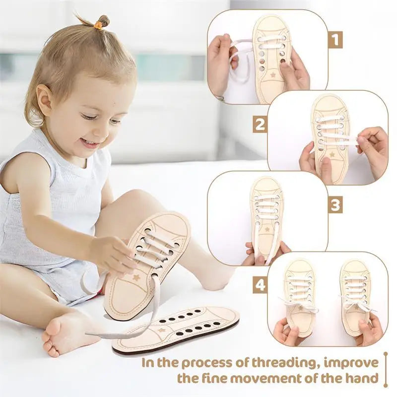 Children's Learning Shoelace Toys Wooden Wear Rope Tying Shoelace Educational Toys Kindergarten Early Education Teaching Aids