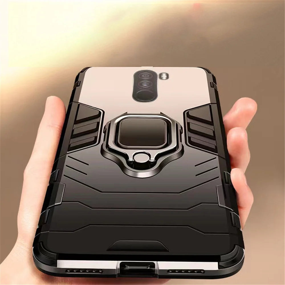 Pocophone F1 Armor For Xiaomi Pocophone F1 Case Shockproof PC+TPU Protective Back Cover For Poco F1 Case Magnetic Holder Ring