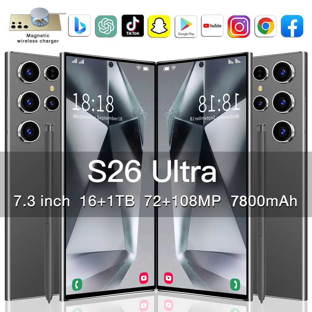 2025 New S26 Ultra Original 5G Smartphone 7.3 inch Dual SIM 7800mAh Android 14 Global Phone