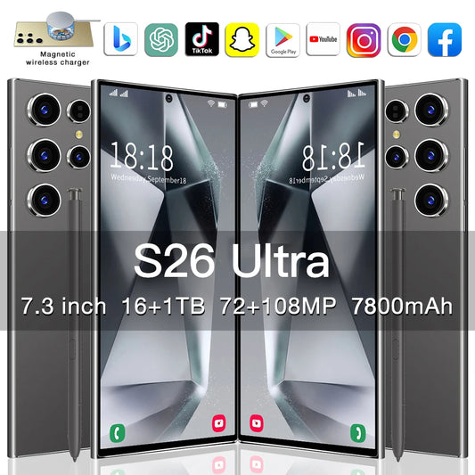 2025 New S26 Ultra Original 5G Smartphone 7.3 inch Dual SIM 7800mAh Android 14 Global Phone