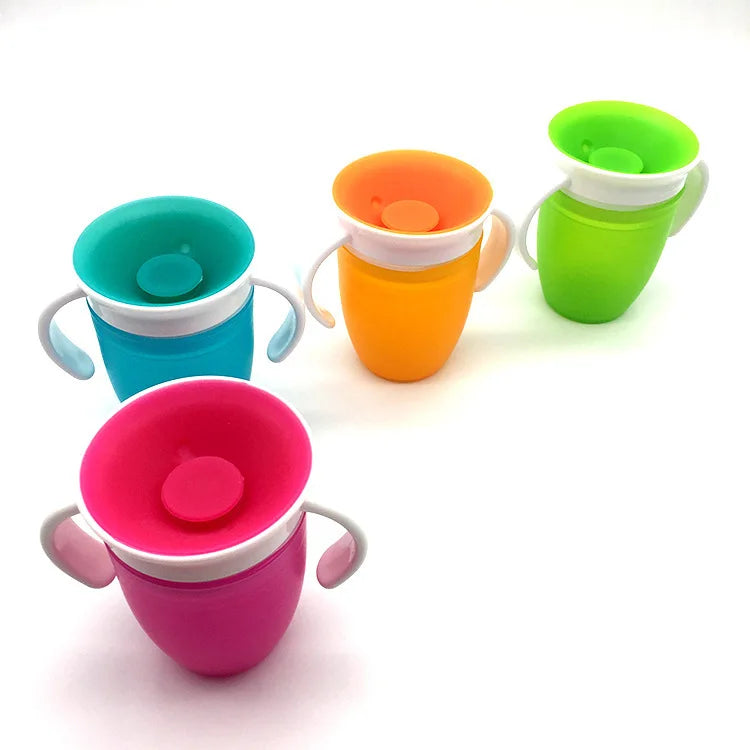 Baby Water Cups 360 Degrees Rotated Baby Learning Drinking Cup with Double Handle Flip Lid Leakproof Infants Water Cups Bottle