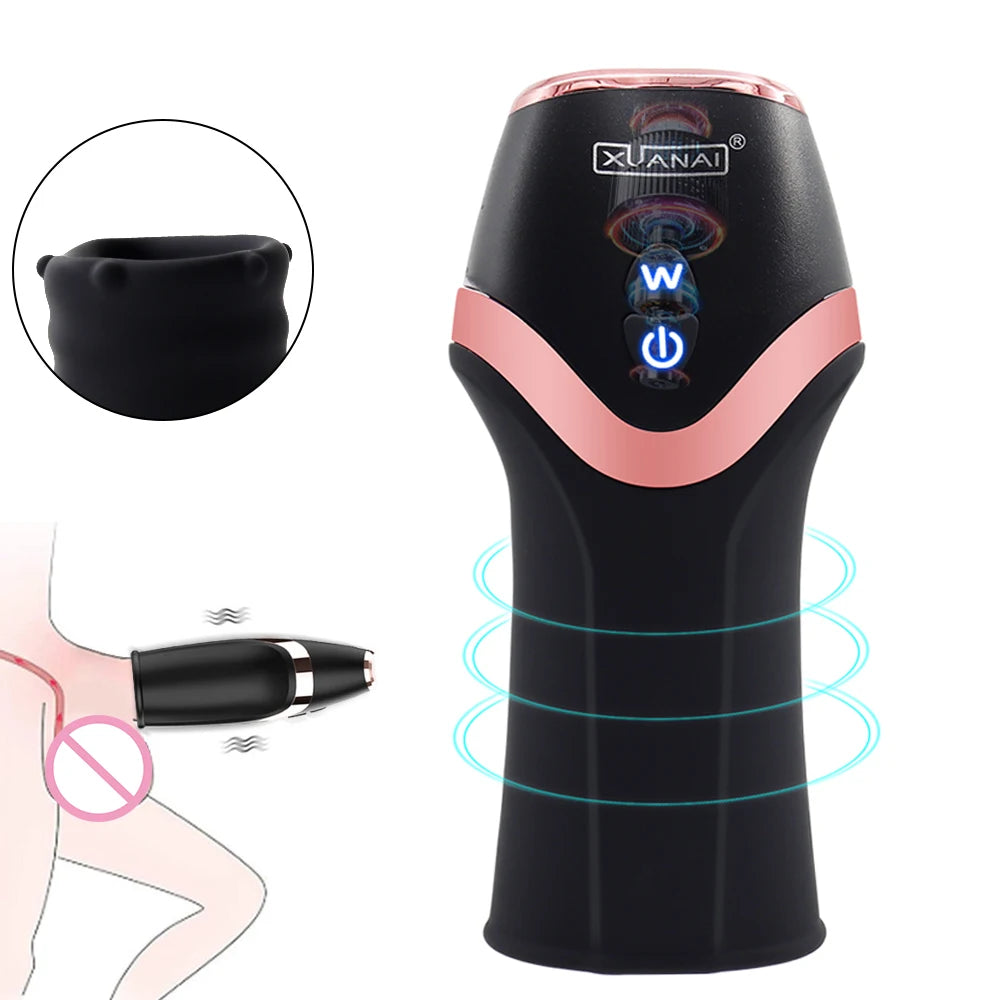 Male Sexy Penis Pump Vibrator Penis Delay 12 Speed Male Masturbator Trainer Automatic Glans Stimulation Exercise Oral Sex Toy