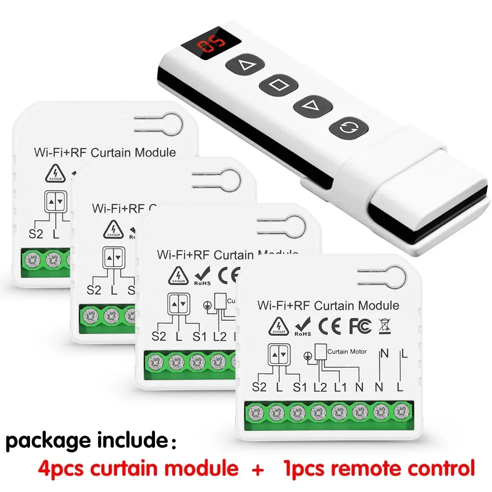 Wifi Rf Curtain Switch Tuya Smart Life Roller Shutter Module 433mhz 5-IN-1 Remote Control,for Garage Door Window Blinds Alexa