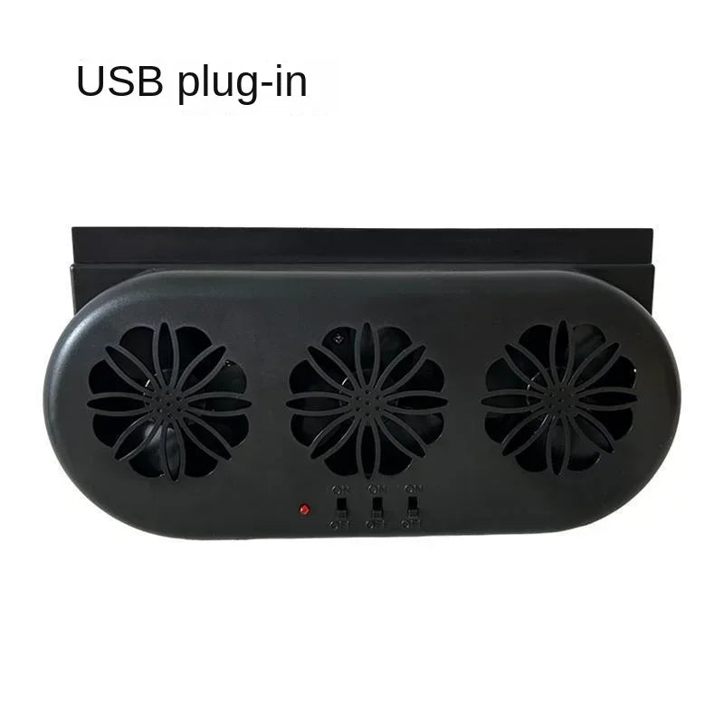Solar Car Exhaust Fan in-car Air Circulation Cooling 3 USB Rechargeable Ventilation Fan Cooling Smoke Exhaust Fan for Car SUV