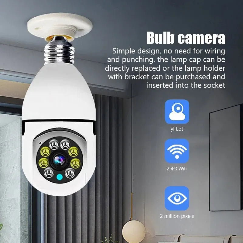 2MP Bulb E27 Wifi Surveillance Camera Full Color Night Vision Automatic Human Tracking Zoom Indoor Security Monitor Wifi Camera