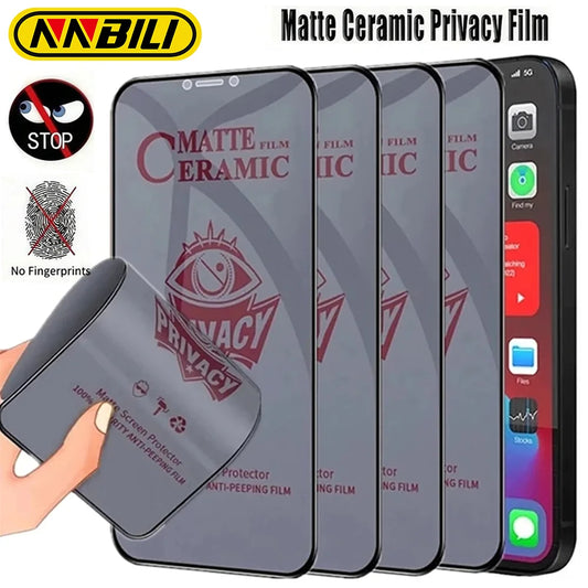NNBILI 4Pcs Matte Ceramic Privacy Screen Protector Anti-Spy for iPhone 16 15 Pro Max 14 13 12 11 X XR XS Max Light Anti-Scratch