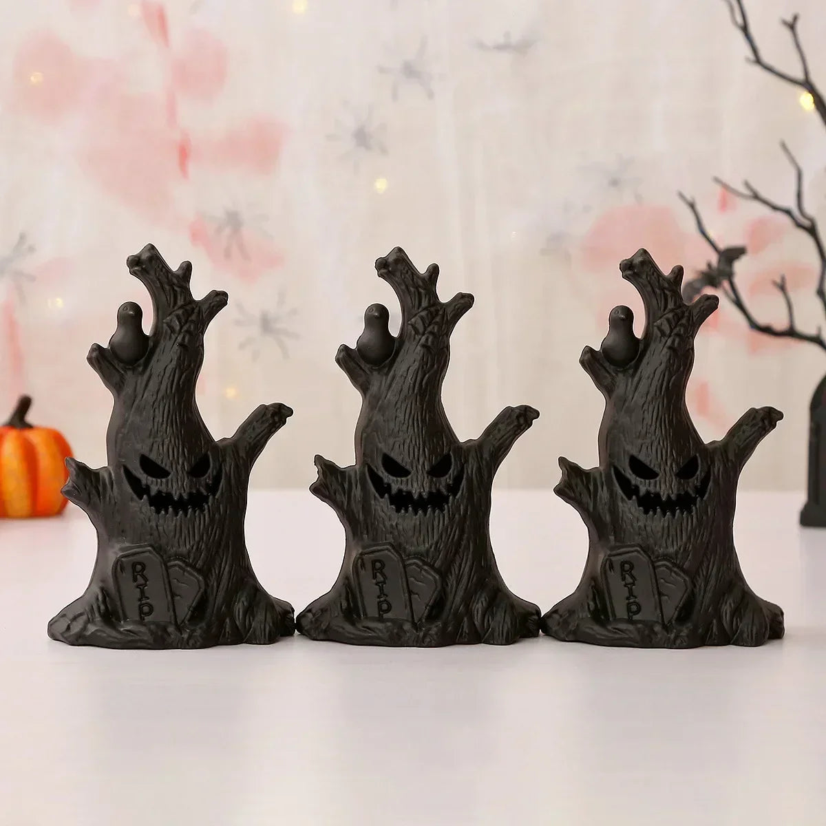 Baimu Toys Halloween Decoration Luminous Pumpkin Lights Ghost Stump Decoration Ghost Face LED Electronic Candle Lights