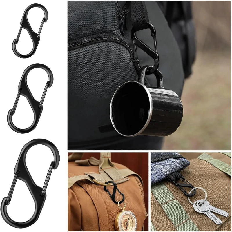 10PCS MINI Keychain Hook S Type Stainless Steel Anti-theft Spring Clip Outdoor Camping Backpack Buckle Locking Tool