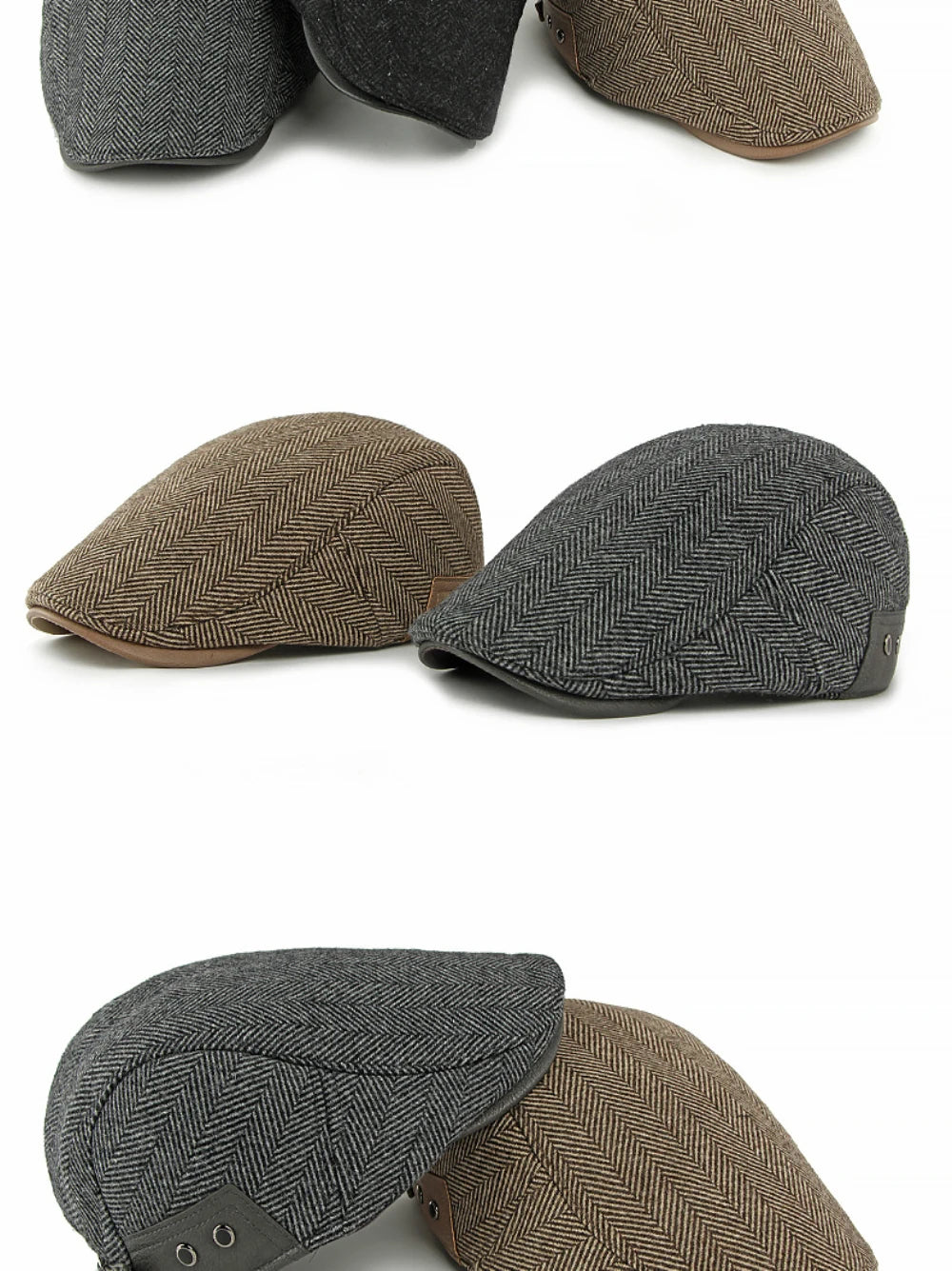 HT5025 Beret Cap Striped Beret Hats with Ear Flaps Male Female Adjustable Ivy Flat Cap Fleece Lined Winter Hat Women Mens Berets