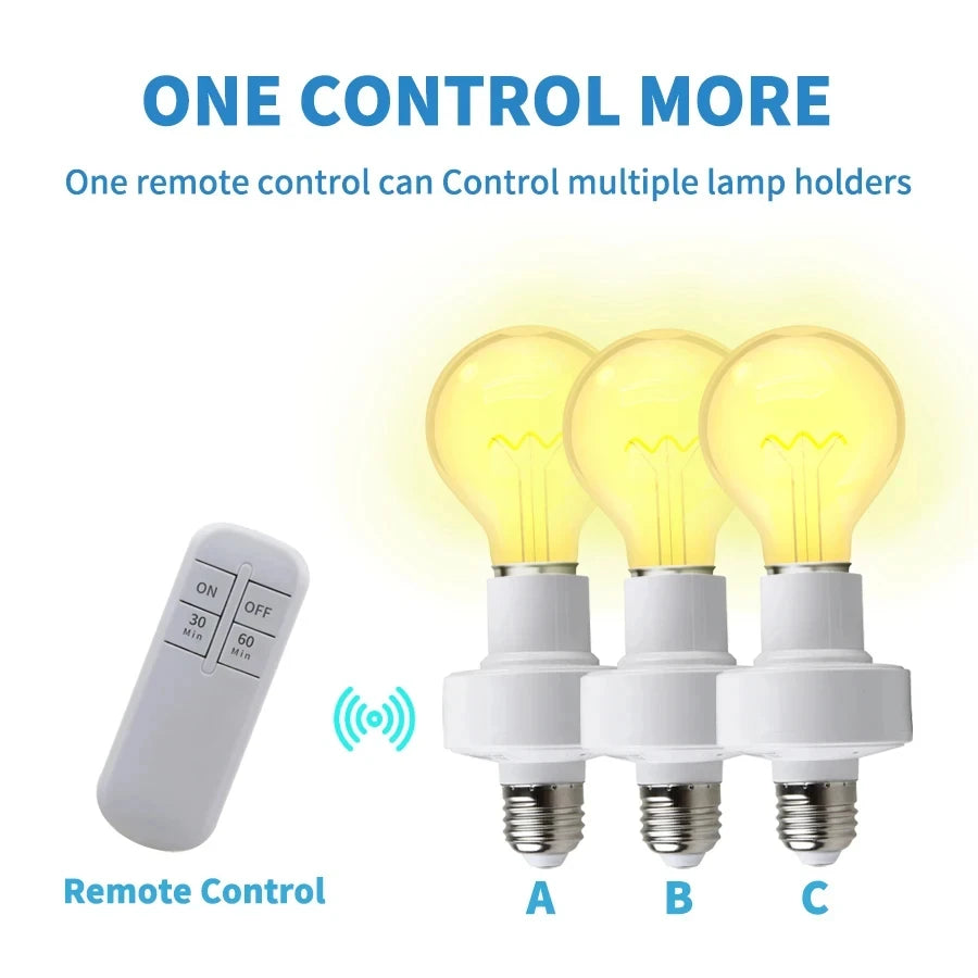 Smart Light Switch Timer Wireless Remote Control E27 LED Lamp Holder Bulb Base Socket ON/OFF 110V-240V 20M Range Battery Powered