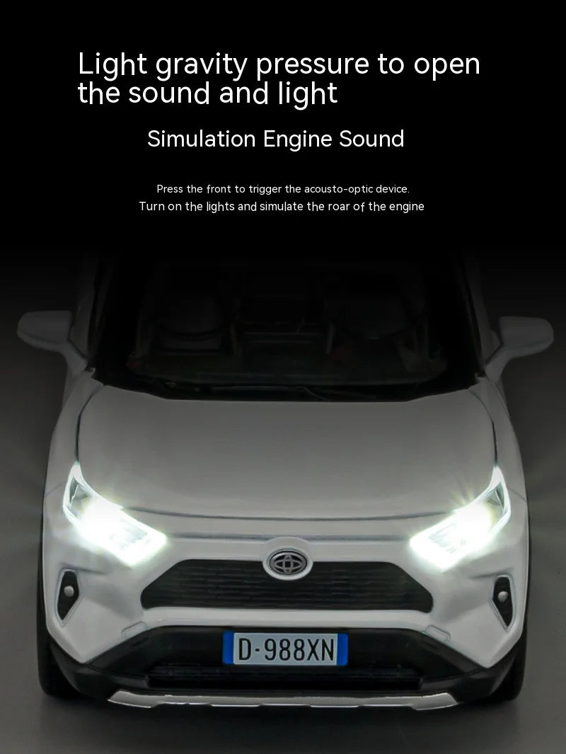 1:32 Diecast RAV4 Car Model - Lights, Sound, Steering! Perfect Kids' Birthday Gift.Off-Road Tundra Truck Toys Ideal for Kids