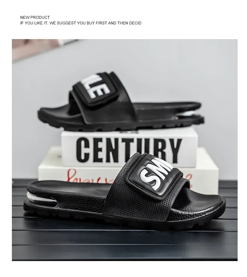 Men's Casual Slip-On Shoes Thick Bottom Air-Cushioned Slippers Magic Tape Simple High-End Summer Sandals EVA Material