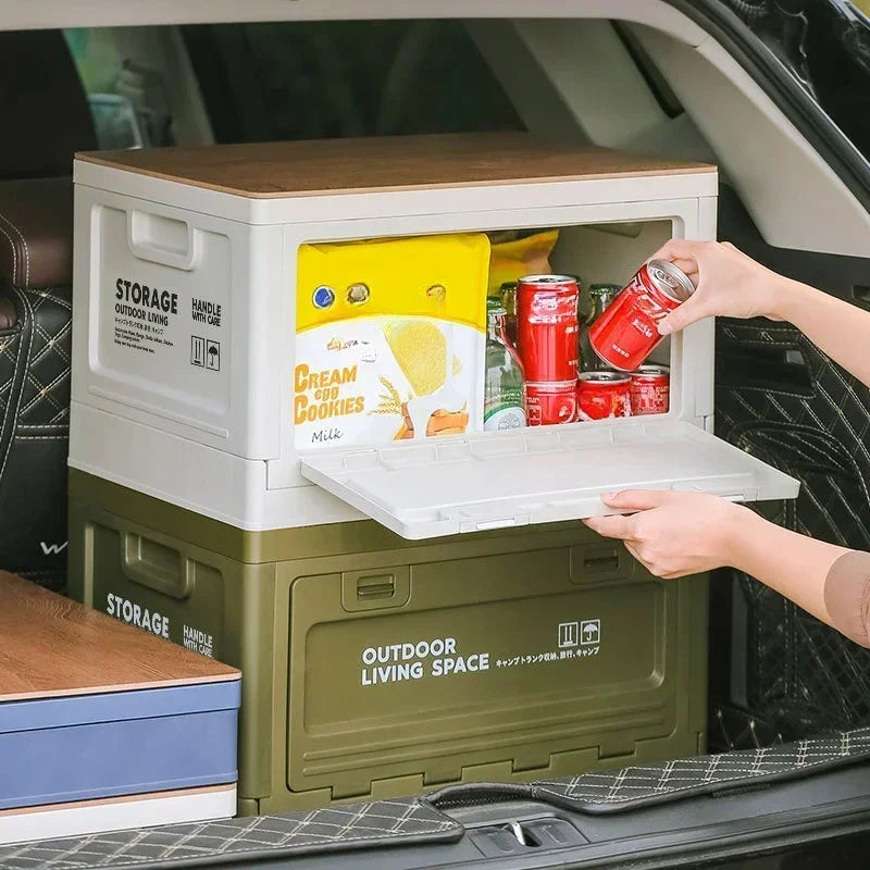 Storage Box Portable Camping Foldable Uncovered Storage Box Car Trunk Storage Table Dual Purpose Picnic Practical Outdoor Tools