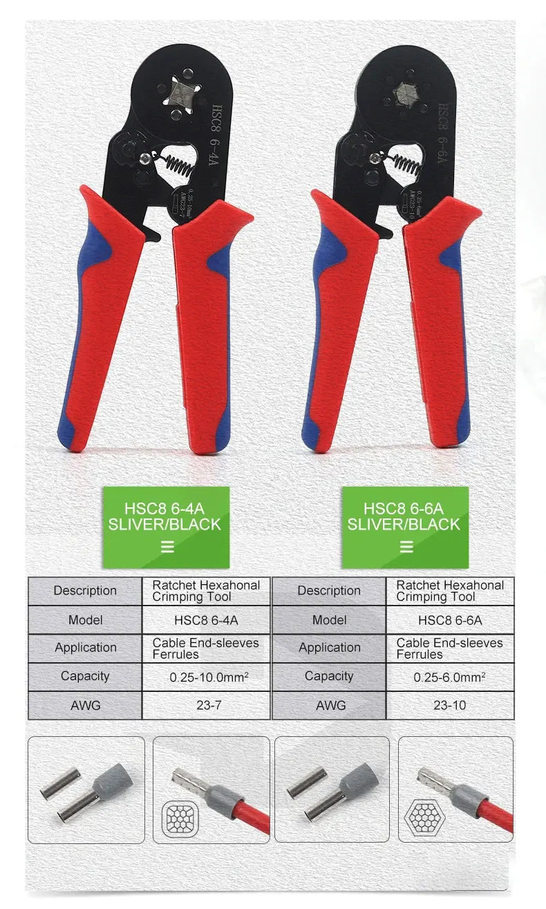 Manual Crimping Pliers HSC8 6-4A/HSC8 6-6A Tube Terminal Crimping Tool With Terminal Tip Set for Home Improvement and Electrica
