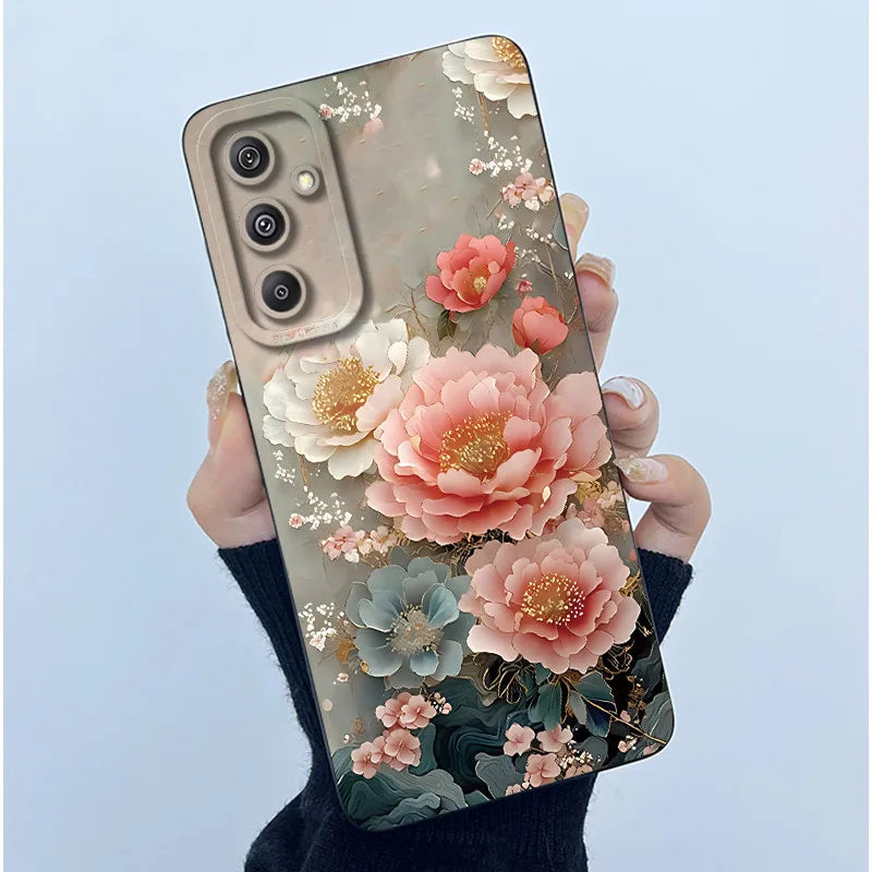 For Samsung Galaxy M34 M35 5G F34 5G Simplicity Flowers Liquid Shockproof Silicone Soft Phone Cover For SamsungM34 5G Case