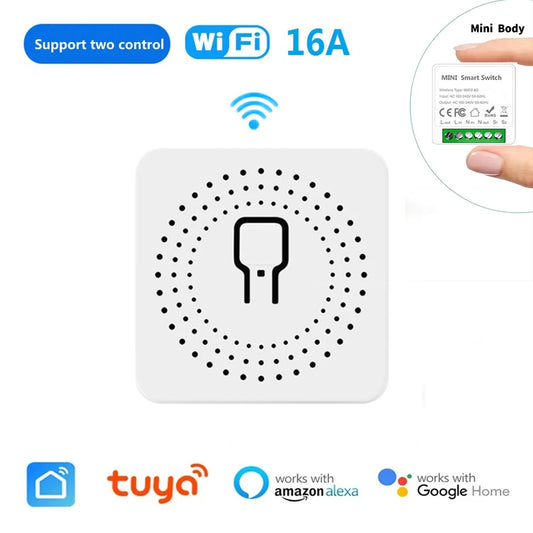 16A Wifi Mini Smart Switch DIY Light Switch 2 Way Wireless Control Smart Home with Tuya Smart Life Alexa Alice Google Home