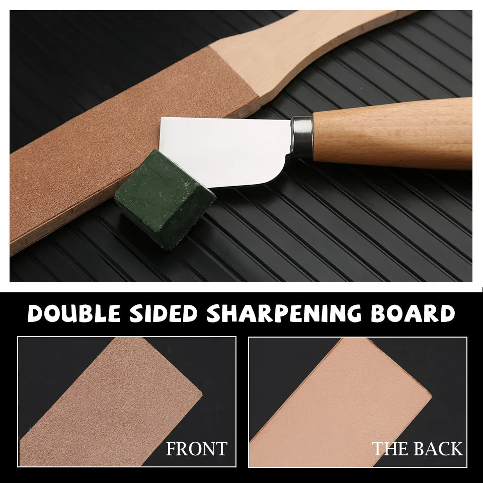 MIUSIE Wood Leather Sharpening Board Polishing Board Leather Knife Sharpener Sharpening Strop Tool Double Sided Polishing Board