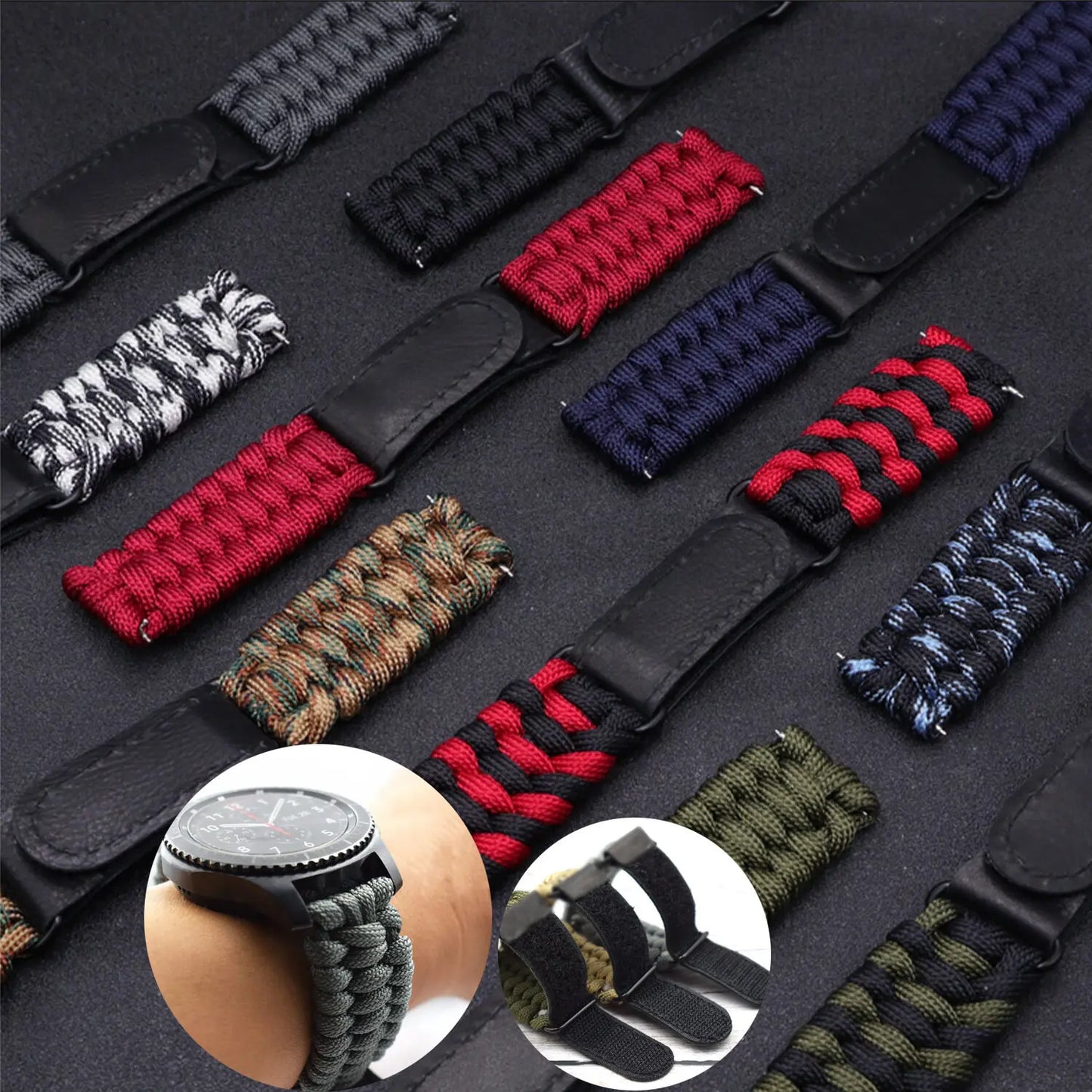 20 22mm Braided Flat Head Universal Watchband Colorful Velcro Style For Galaxy Watch 3/4/5 41/45mm 40/44 42/46mm Gear S3 Band