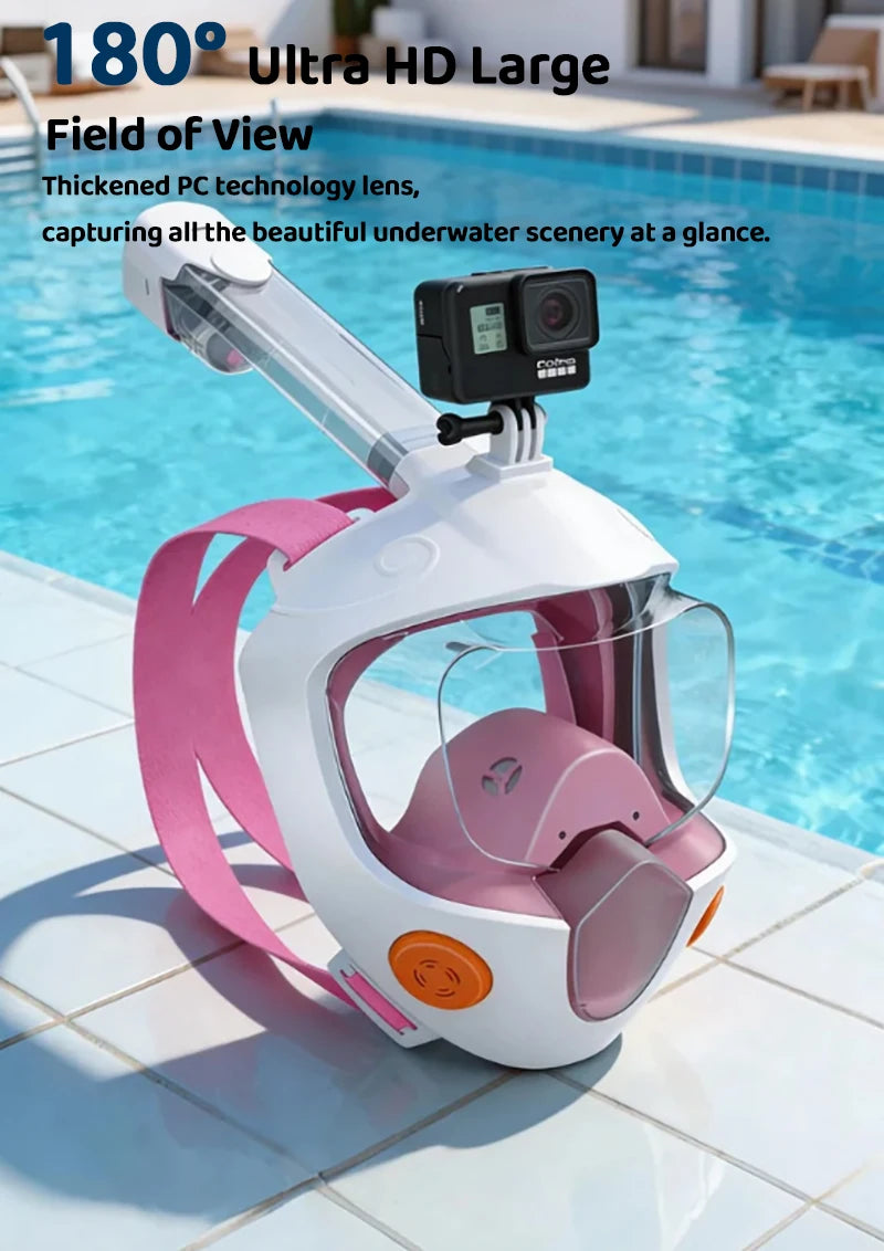 Full Face Snorkel Mask 180° Panoramic View Dry Top Snorkel Anti-Fog Leak-Proof Safe Breathing Swimming Diving Gear for Adults