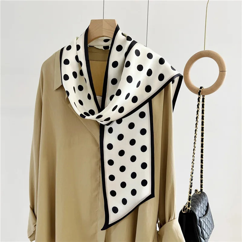 New Fresh Style Luxury Hair Scarf Long Fashion Women Headband Brand Silk Bag Ribbon Design Wrist Towel Foulard Neckerchief