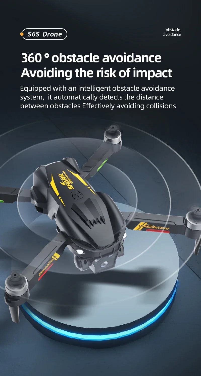 Hot Shark Drone S6S Brushless Professional 8K HD Camera WIFI FPV Obstacle Avoidance Optical Flow RC Foldable Quadcopter Toys