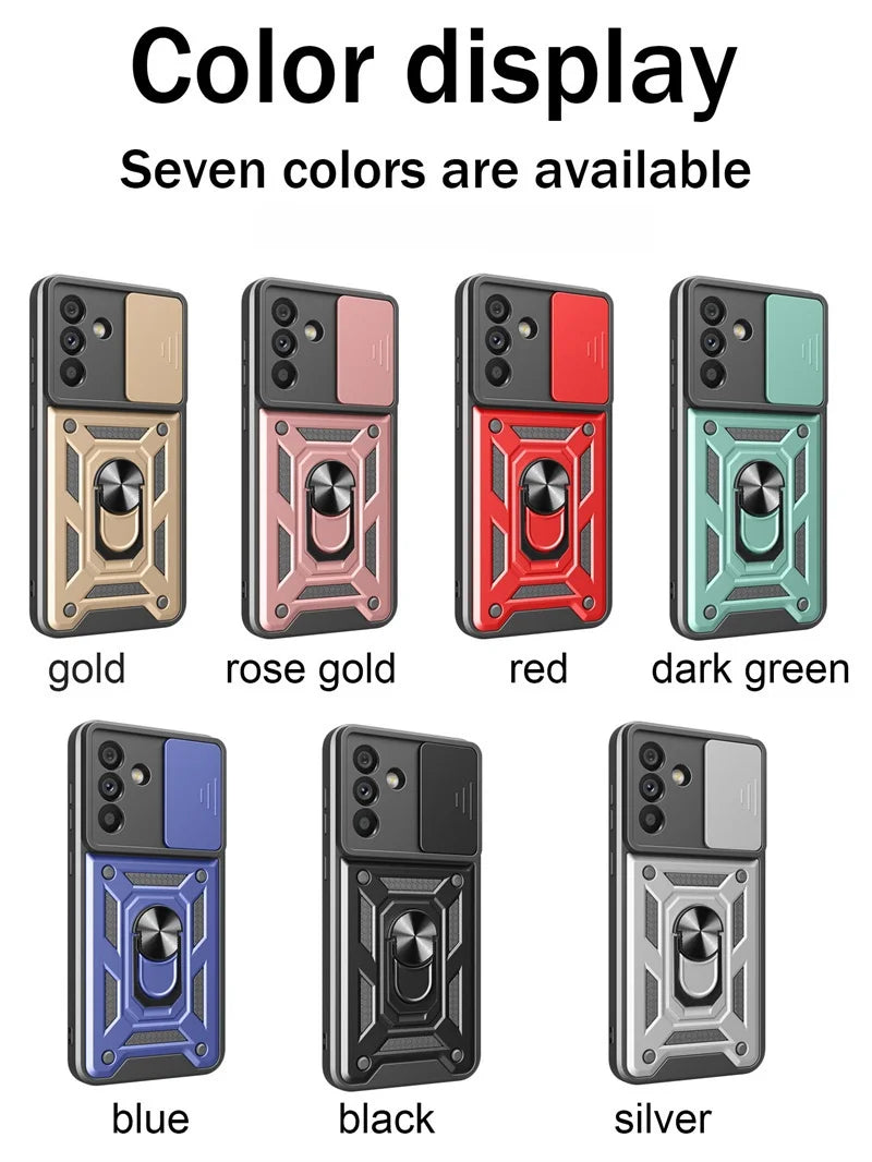Armor Case For Samsung Galaxy S24 FE S22 S23 Plus S21 S25 Ultra S20 A54 A16 5G A56 A55 A35 A15 A05 A06 Slide Lens Protect Cover