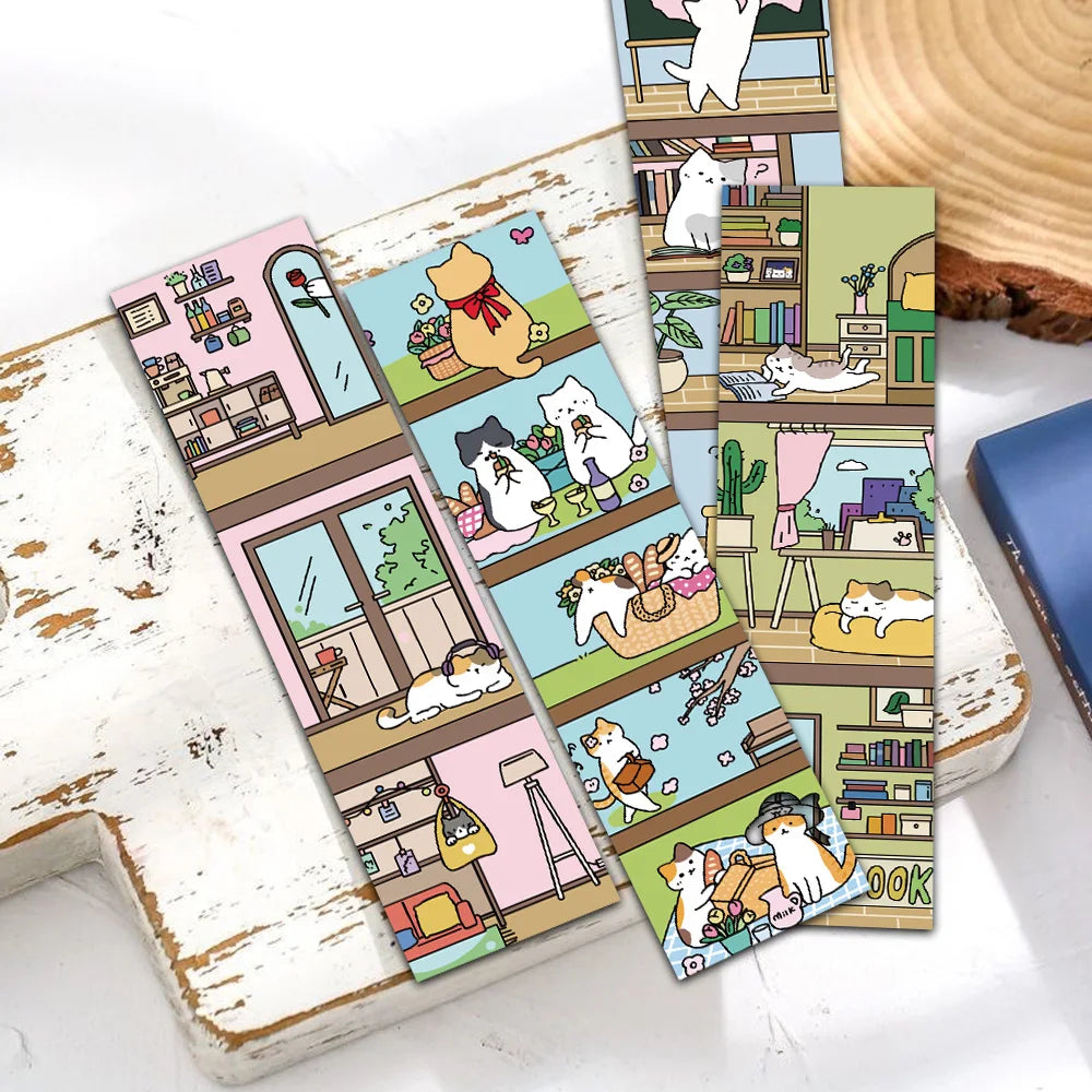 30PCS Cartoon Fun Cat and Bookshelf Retro Bookmarks Easy Handheld Art Creative Materials Reading Paper Bookmarks DIY Bookmarks