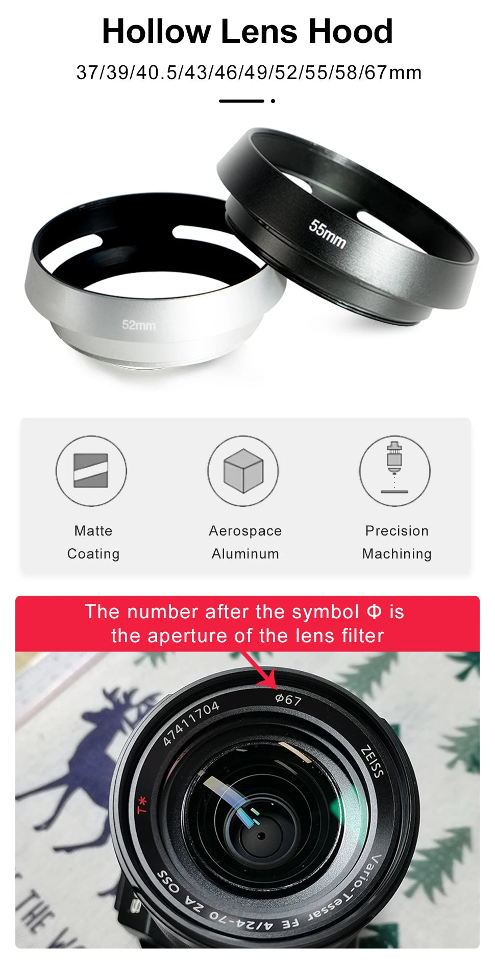 37/39/40.5/43/46/49/52/55/58/62mm Metal Hollow Camera Lens Hood for Fuji Nikon Pentax Sony Olympus Canon Hollow out Lens Hood