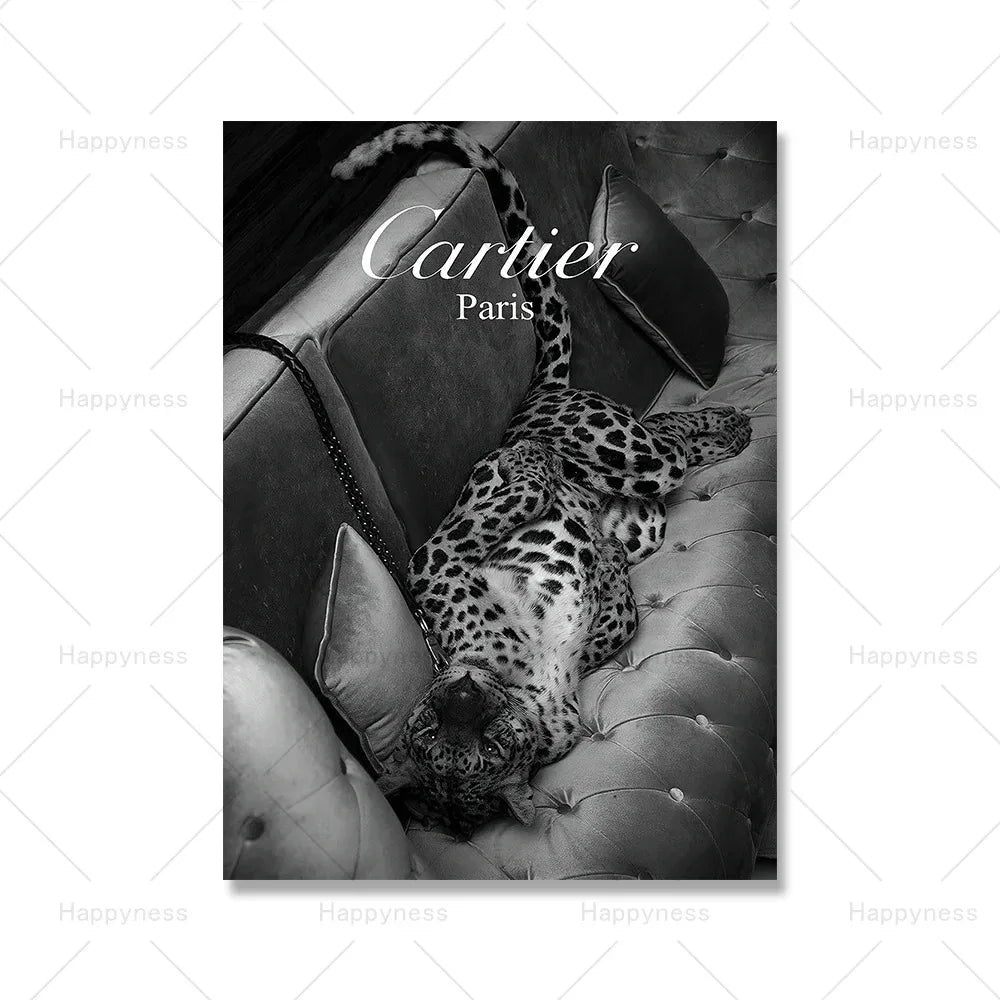 Fashion Sexy Women Wall Art Poster Leopard Dog Art Print Luxury Brand Car Canvas Painting Modern Pictures Living Room Home Decor