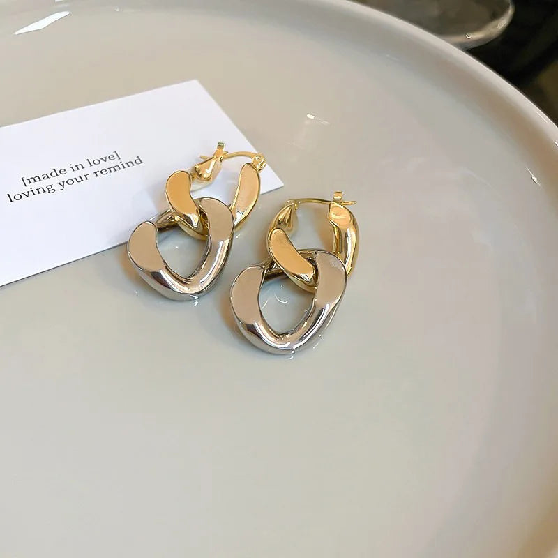 ANENJERY Geometric Thick Chain Tassel Hoop Earrings for Female Trendy Party Jewelry Accessories Wholesale