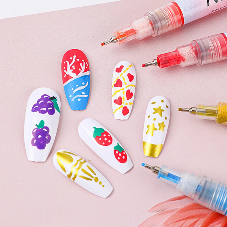 12pcs/Set Nail Art Graffiti Pen Nail Marker Drawing Abstract Lines Fine Detail Floral Design Waterproof Nail Painting Manicure