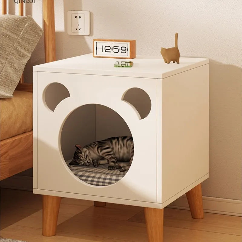 Multifunctional Storage Cabinet for Cats Beds Solid Wood Cat Litter Bedside Table Simple Small Bedside Table Bed Accessories