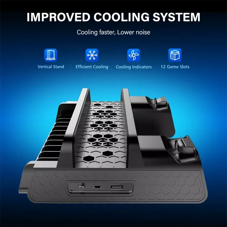 Cooling Stand For PS4 Slim Pro With Controller Charging Station Handle Charger Dock With Discs Slot Game Card For PlayStation 4