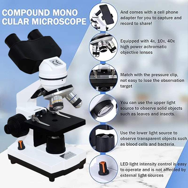 Adults Binocular Microscope 40X‑2000X HD Inspection Laboratory Optical Microscope Tool Set For Schools&Home&Scientific research