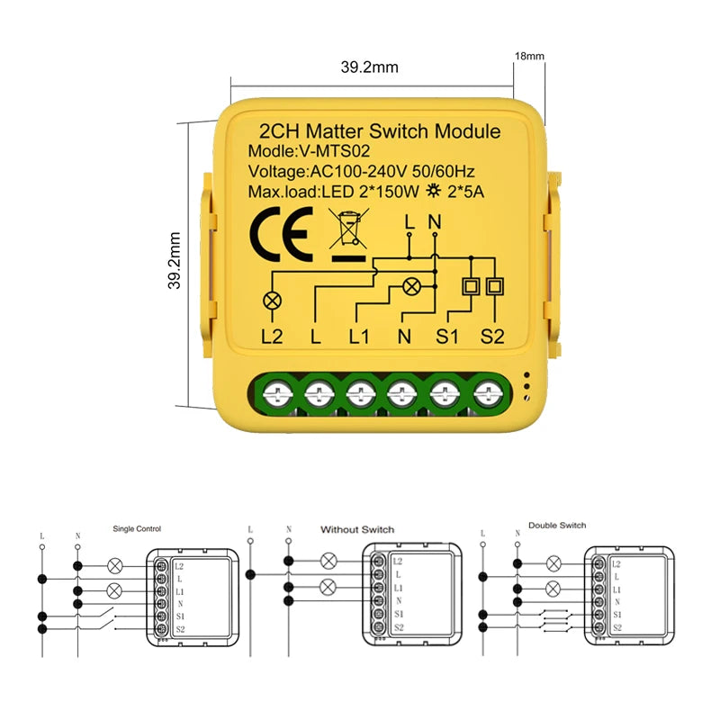 Matter WiFi Smart Switch Module Relay Circuit Breaker Smart Home Automation Collaborates with Homekit/Alexa/Google/smartTings